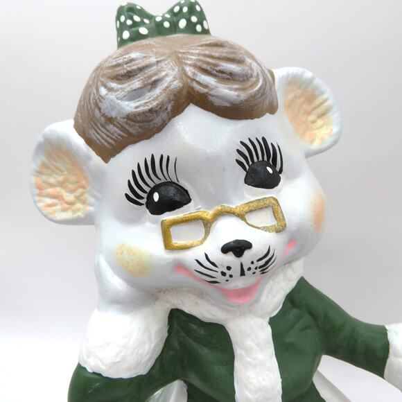 Vintage Hand Painted Ceramic Christmas Mouse Figurine Mrs. Claus Merry Xmas 8.5″ - Picture 3 of 10